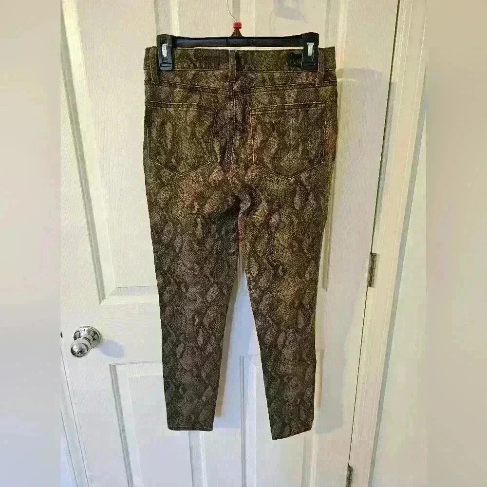 PAIGE HOXTON ULTRA SKINNY COATED LEATHER LIKE BROWN SNAKE JEANS SIZE 27